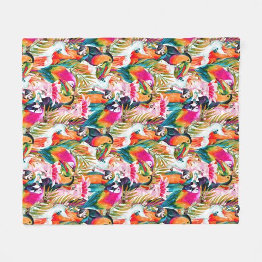 Parrots & Palm Blätter Fleecedecke (Vorderseite (Horizontal))