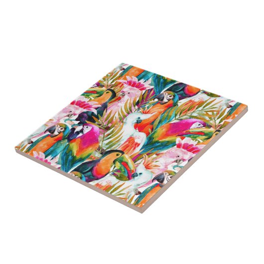 Parrots & Palm Blätter Fliese (Seite)