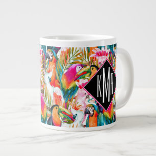 Parrots & Palm Blätter Monogramm Jumbo-Tasse