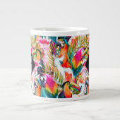 Parrots & Palm Blätter| Monogramm Jumbo-Tasse (Vorderseite)