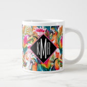 Parrots & Palm Blätter| Monogramm Jumbo-Tasse (Rechts)