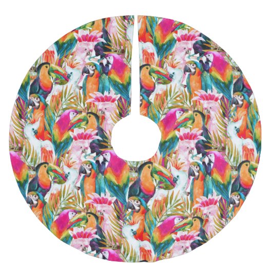 Parrots & Palm Blätter Polyester Weihnachtsbaumdecke (Vorderseite)
