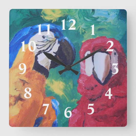 Parrots Quadratische Wanduhr (Vorderseite)