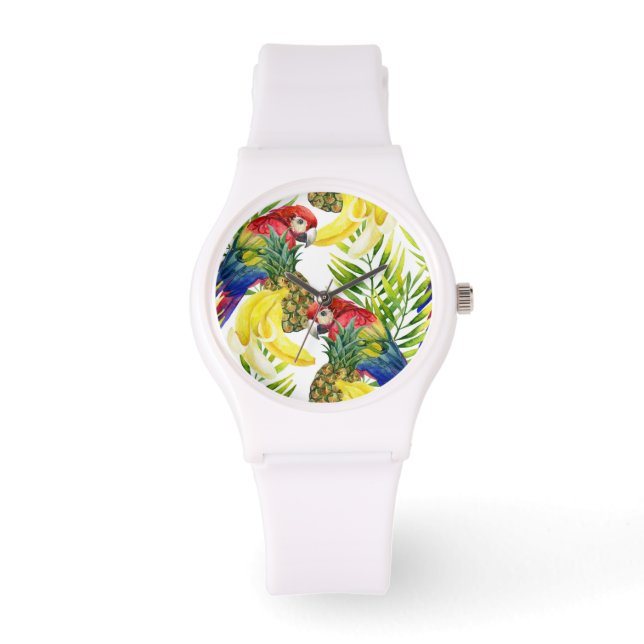 Parrots und Tropical Frucht Armbanduhr (Vorderseite)