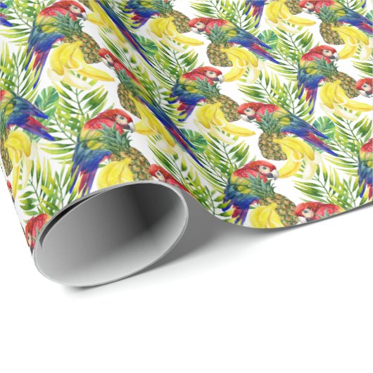 Parrots und Tropical Frucht Geschenkpapier (Rolleneckpunkt)