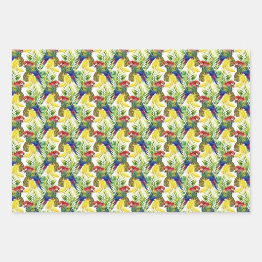 Parrots und Tropical Frucht Geschenkpapier Set (Vorderseite)