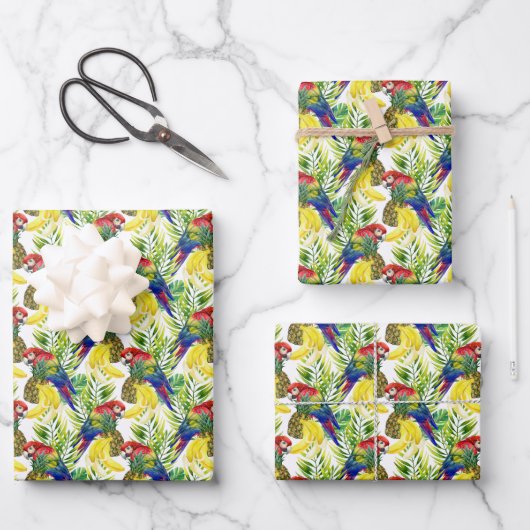 Parrots und Tropical Frucht Geschenkpapier Set (Vorderseite)