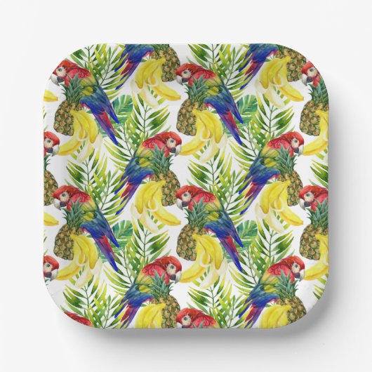 Parrots und Tropical Frucht Pappteller (Vorderseite)