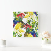 Parrots und Tropical Frucht Quadratische Wanduhr (Zuhause)