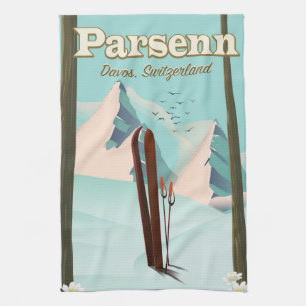 Parsenn Switzerland Skitourenplakat. Geschirrtuch