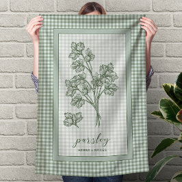 Parsley Herb Kitchen Towel – Green Gingham Border Geschirrtuch