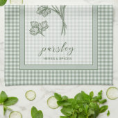 Parsley Herb Kitchen Towel – Green Gingham Border Geschirrtuch (Gefaltet)
