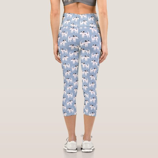 Parson Jack Russell Terrier Dog Pattern Blue Capri Leggings (Rückseite)