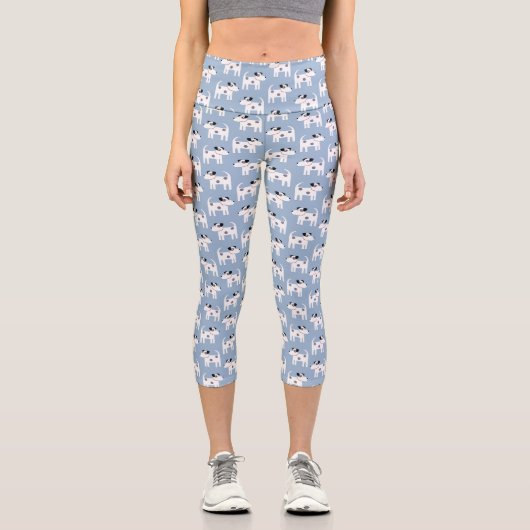 Parson Jack Russell Terrier Dog Pattern Blue Capri Leggings (Vorderseite)