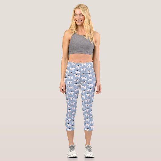 Parson Jack Russell Terrier Dog Pattern Blue Capri Leggings (Vorderseite)