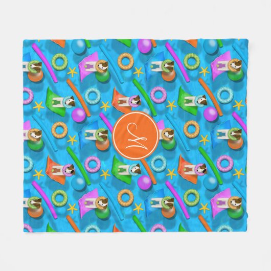 Parson Jack Russell Terrier Hund Pool Party Muster Fleecedecke (Vorderseite (Horizontal))