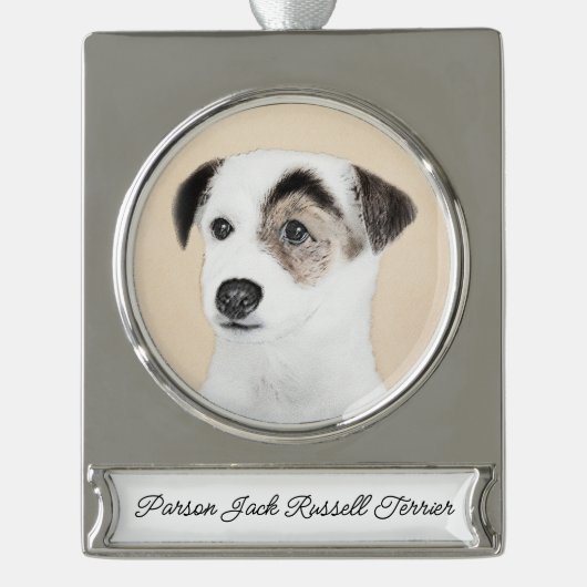Parson Jack Russell Terrier Painting - Hund Art Si Banner-Ornament Silber (Vorderseite)