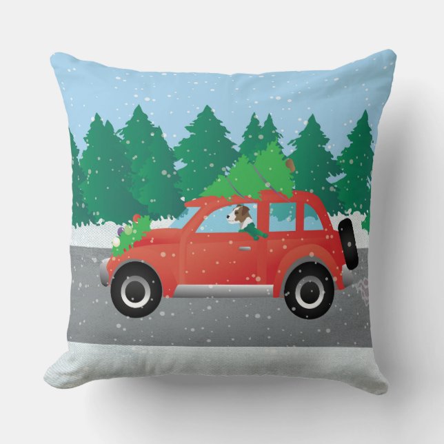 Parson Russell Terrier Autofahren Weihnachtswagen Kissen (Vorderseite)