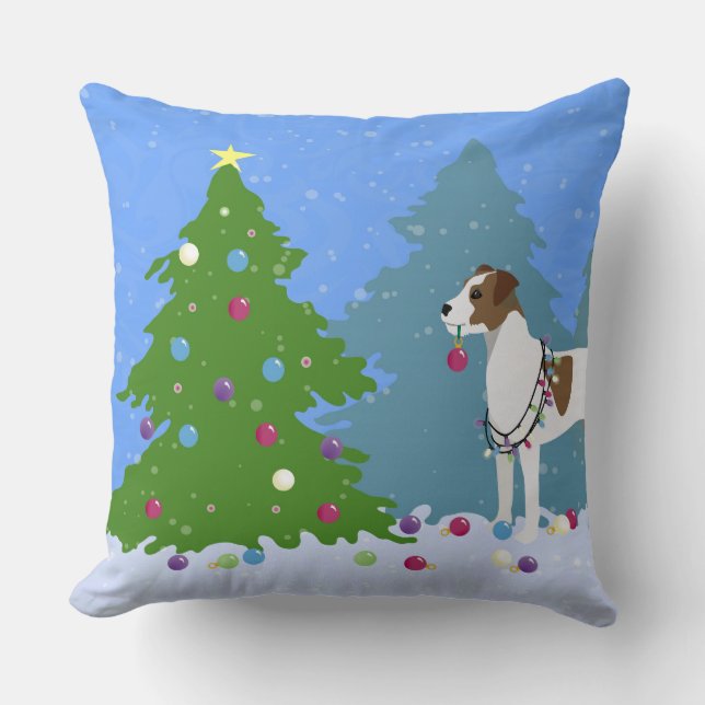 Parson Russell Terrier Dekoriert Weihnachtsbaum Kissen (Vorderseite)