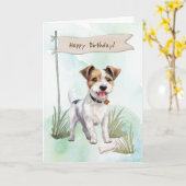 Parson Russell Terrier Dog Under Birthday Sign Karte (Gelbe Blume)