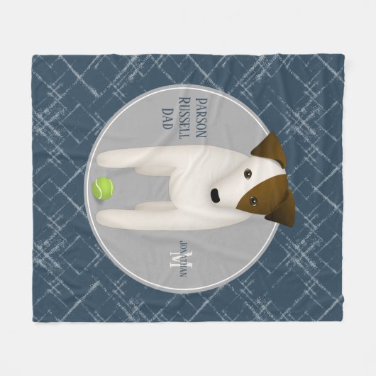 Parson Russell Terrier dogdad dunkelblau grau Fleecedecke (Vorderseite (Horizontal))