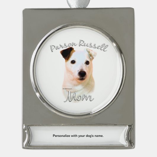 Parson Russell Terrier (glatt) Mama 2 Banner-Ornament Silber (Vorderseite)