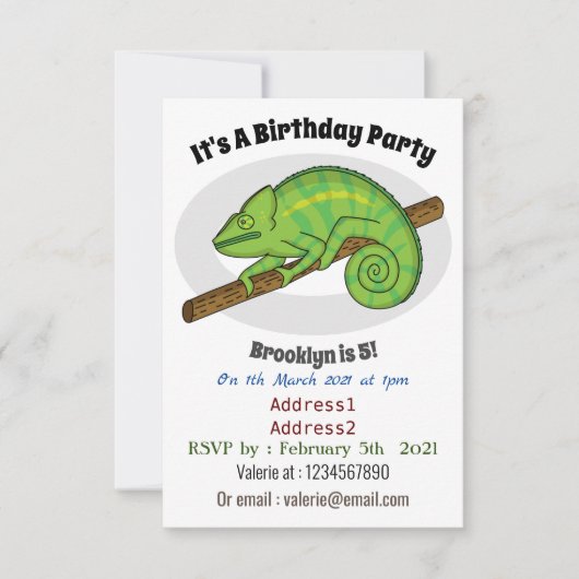 Parsons Chamäleon-Illustration Einladung (Vorderseite)