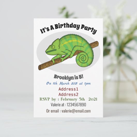 Parsons Chamäleon-Illustration Einladung (Stehend Vorderseite)