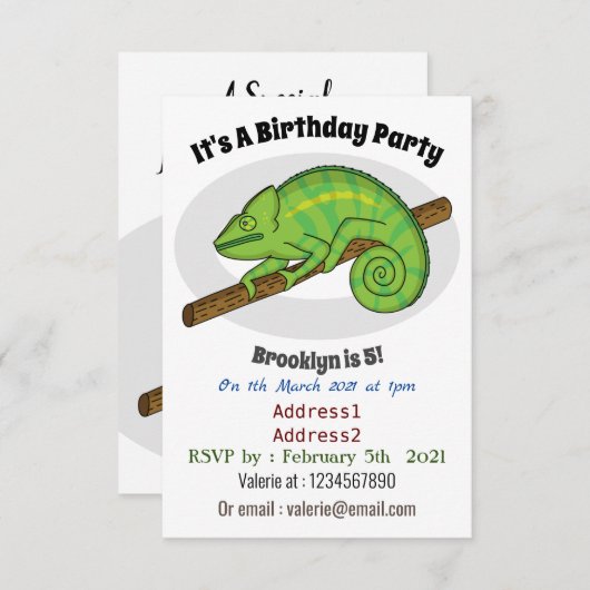 Parsons Chamäleon-Illustration Einladung (Vorne/Hinten)