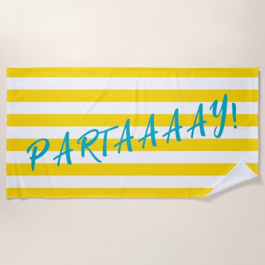 PARTAAAAY Cute Yellow White Stripe Pool Party Strandtuch (Vorderseite)