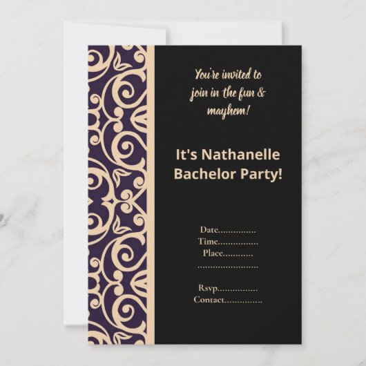 PARTEI "BLACK PEACH WHITE PATTERN BACHELOR" EINLADUNG (Vorderseite)