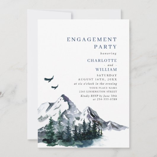 PARTEI "Elegange Mountains Forest ENGAGEMENT" Einladung (Vorderseite)