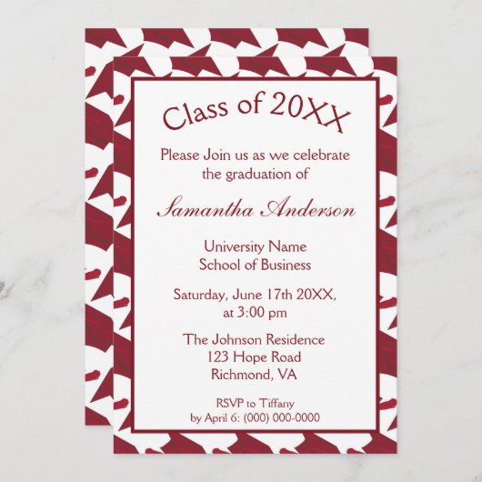 Partei für Burgund und Weiße Graduierung Einladung (Vorne/Hinten)