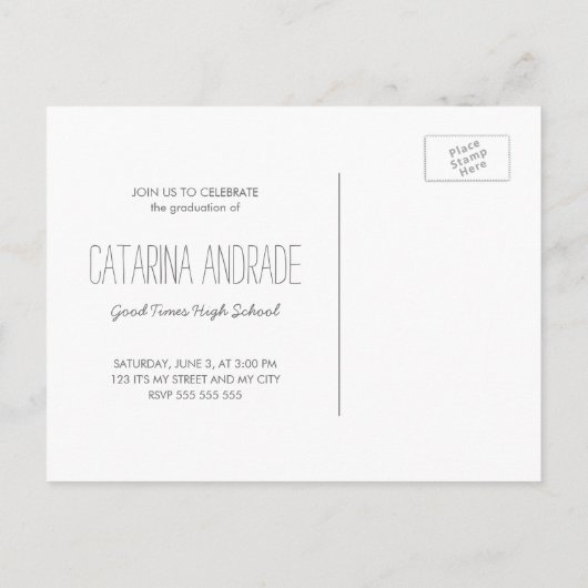 Partei für den Hochschulabschluss Modernes Foto Einladungspostkarte (Rückseite)