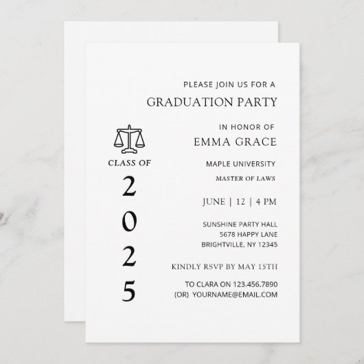 Partei für den Schulabschluss in Schwarz-Weiß-Rech Einladung (Vorne/Hinten)