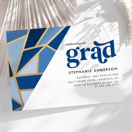 Partei für die blaue und goldene geometrische Abst Einladung