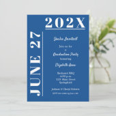 Partei für die blaue und weiße Graduierung Einladung (Stehend Vorderseite)