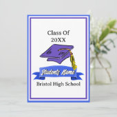 Partei für die blaue und weiße Graduierung Einladung (Stehend Vorderseite)