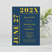 Partei für die gelbe und blaue Graduierung Einladung (Stehend Vorderseite)