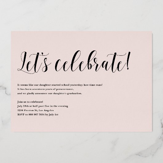 Partei für die Graduierung von Whimsical Calligrap Folieneinladung (Rückseite)