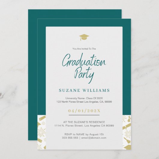 Partei für grüne Creme Minimalistisch Graduation Einladung (Vorne/Hinten)