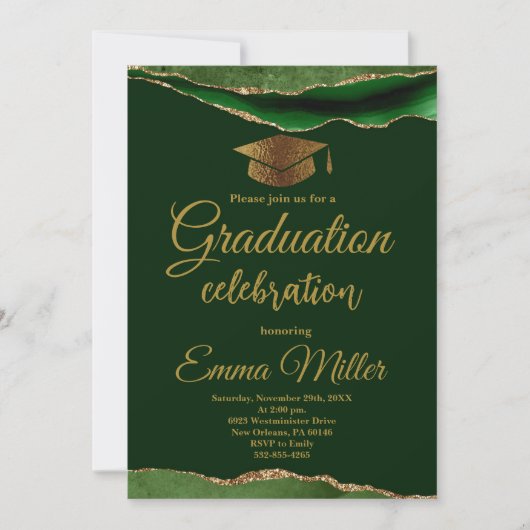 Partei für grüne und goldene Graduierung Einladung (Vorderseite)