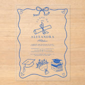 Partei für Illustrierte blaue Graduierung von Hand Acryleinladungen (Vorderseite)