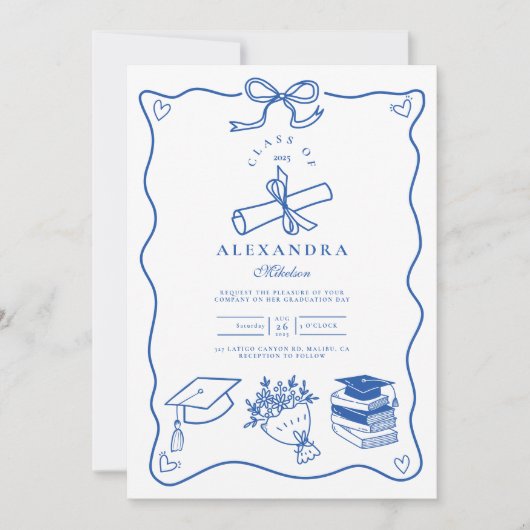 Partei für Illustrierte blaue Graduierung von Hand Einladung (Vorderseite)