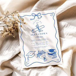 Partei für Illustrierte blaue Graduierung von Hand Einladung