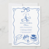 Partei für Illustrierte blaue Graduierung von Hand Einladung (Vorderseite)