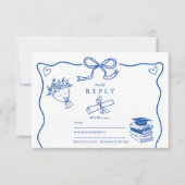 Partei für Illustrierte blaue Graduierung von Hand RSVP Karte (Vorderseite)