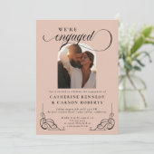 Partei für kalligraphisches Engagement in Beige un Einladung (Stehend Vorderseite)