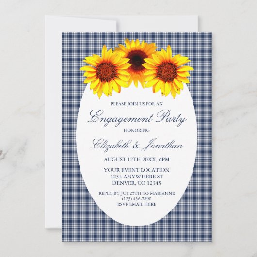 Partei für Kariertes Engagement von Sonnenblumen Einladung (Vorderseite)