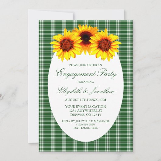 Partei für Kariertes Engagement von Sonnenblumen Einladung (Vorderseite)